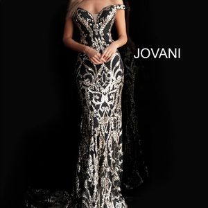 Black Gold Off the Shoulder Embellished Jovani